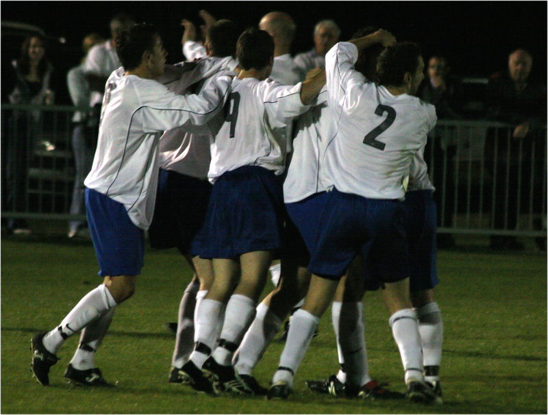 Wick players celebrate after a great shot from Pete Christodoulou beats Ben O'Connor (and me!) 
