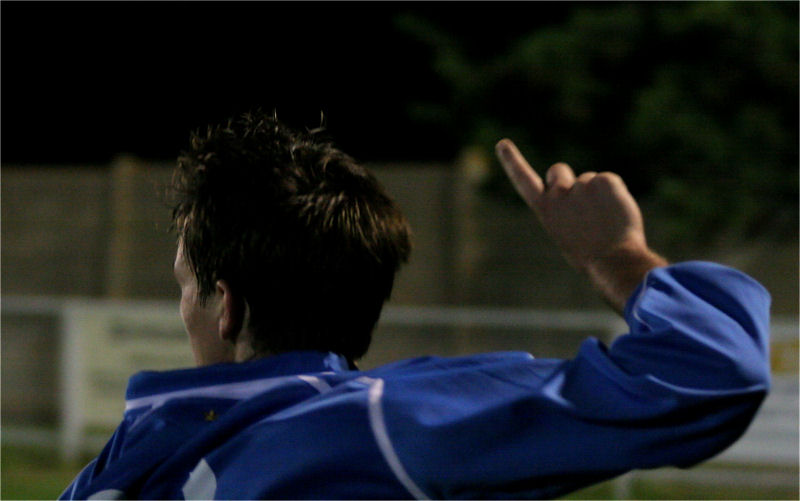 ... and he celebrates his first goal for Shoreham
