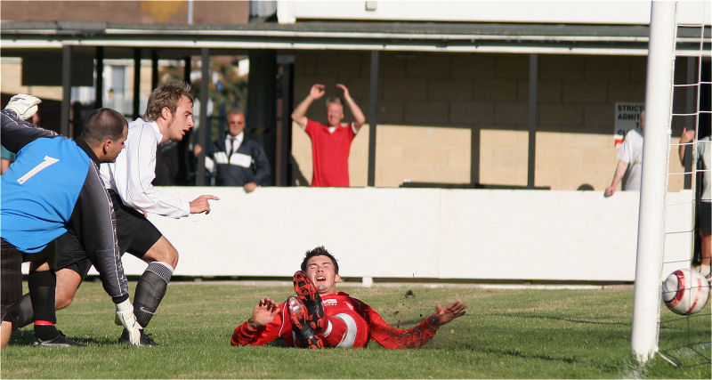 Josh Biggs gives East Preston a 2-1 lead ...
