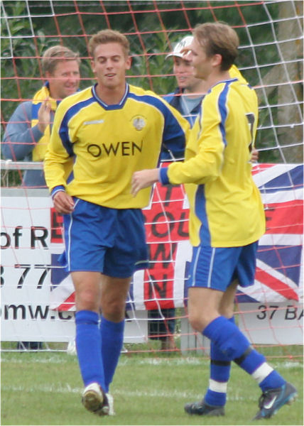 Ben Billings congratulates Steve Dallaway on his second goal 
