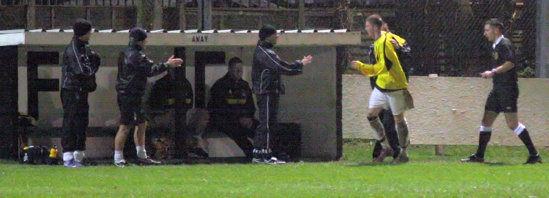 Dan Swain runs to the bench after scoring what became the winning goal
