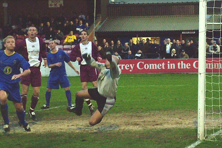 Dave Hyatt saves a Ryan Gray free kick
