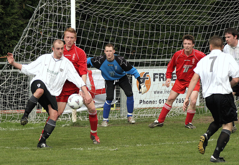 Josh Biggs knocks the ball down to Seb keet ...
