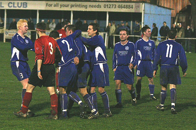 Rustington celebrate Kev Clayton's equaliser
