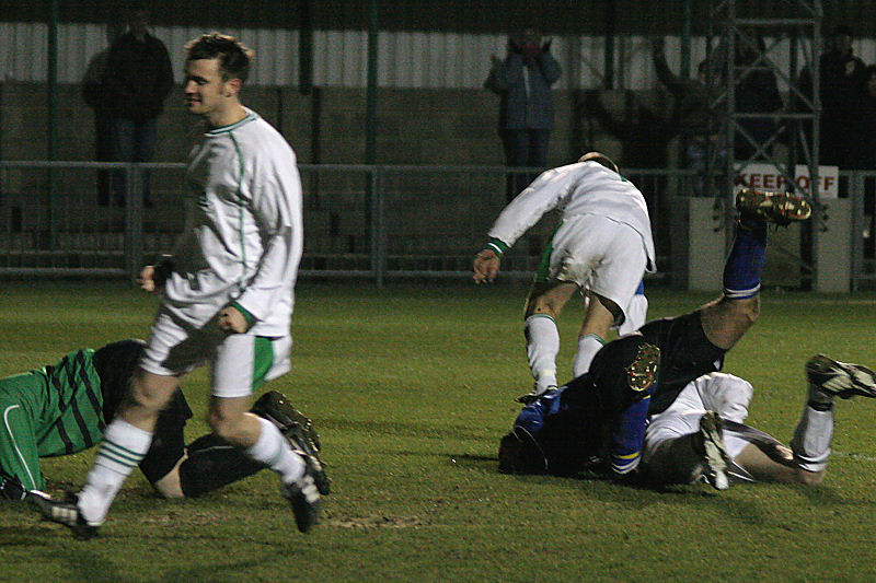 Chi captain Paul Thomas (back right) opens the scoring in the 48th minute
