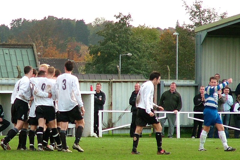 Matt Huckett is surrounded after his goal
