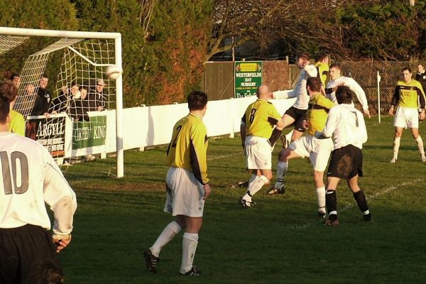 Mike Huckett gets on the end of Matt's free kick for the first goal 
